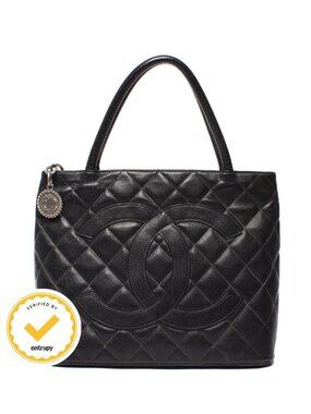 Chanel Tote Silver Quilted Caviar Leather Reprint